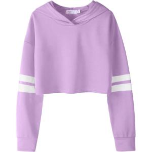 Arshiner Girls Cropped Hoodie Kids Long Sleeve Crop Tops Tie-dye Hoodies Hooded Pullover Sweatshirts 5-16 Years(Purple)