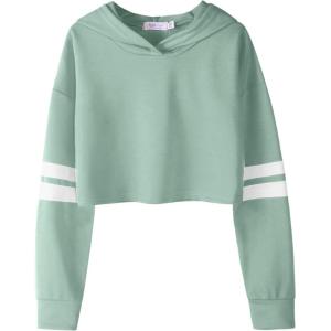 Arshiner Girls Cropped Hoodie Kids Long Sleeve Crop Tops Tie-dye Hoodies Hooded Pullover Sweatshirts 5-16 Years(Sage Green)