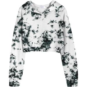 Arshiner Girls Cropped Hoodie Kids Long Sleeve Crop Tops Tie-dye Hoodies Hooded Pullover Sweatshirts 5-16 Years(Tie-dye Black)