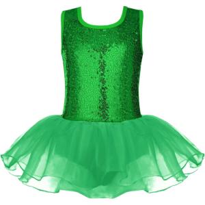 Arshiner Girls Dance Tutu Dress Sparkly Sequin Ballet Leotards Cross Back Ballerina Costumes for Toddler Party(Green)