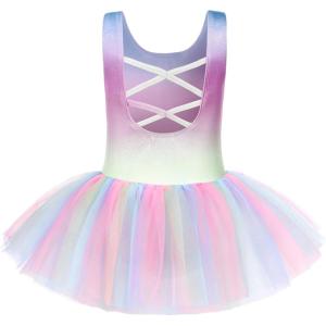 Arshiner Girls Dance Tutu Dress Sparkly Sequin Ballet Leotards Cross Back Ballerina Costumes for Toddler Party(Rainbow)