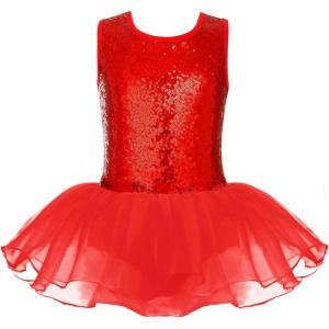 Arshiner Girls Dance Tutu Dress Sparkly Sequin Ballet Leotards Cross Back Ballerina Costumes for Toddler Party(Red)
