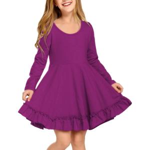 Arshiner Girls Dress Long Sleeve A Line Twirly Skater Loose Casual/Party Dresses with Pocket(Fuchsia)