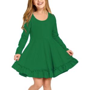 Arshiner Girls Dress Long Sleeve A Line Twirly Skater Loose Casual/Party Dresses with Pocket(Green)