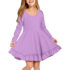 Arshiner Girls Dress Long Sleeve A Line Twirly Skater Loose Casual/Party Dresses with Pocket(Light Purple)