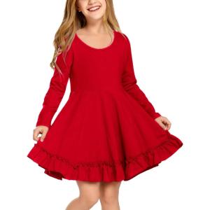Arshiner Girls Dress Long Sleeve A Line Twirly Skater Loose Casual/Party Dresses with Pocket(Red)