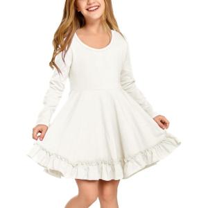 Arshiner Girls Dress Long Sleeve A Line Twirly Skater Loose Casual/Party Dresses with Pocket(White)