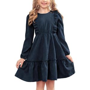 Arshiner Girls Dresses Casual Button Fall Winter Swing Dress(Purple)