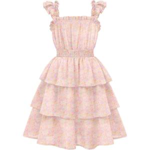 Arshiner Girls Dresses Ruffle Flutter Sleeve Summer Floral Tiered Casual Party Dress for 6-14 Y(Colorful Flowers)