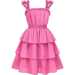 Arshiner Girls Dresses Ruffle Flutter Sleeve Summer Floral Tiered Casual Party Dress for 6-14 Y(Rose Red)