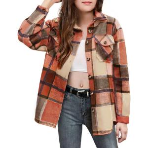 Arshiner Girls Flannel Plaid Jackets Button Down Long Sleeve Shirts Blouses Tops with Pockets Outfits(Khaki Plaid)