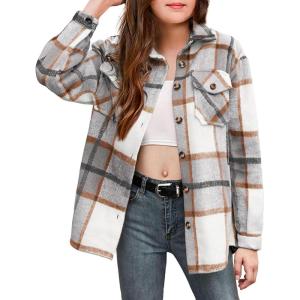 Arshiner Girls Flannel Plaid Jackets Button Down Long Sleeve Shirts Blouses Tops with Pockets Outfits(Plaid Gray)