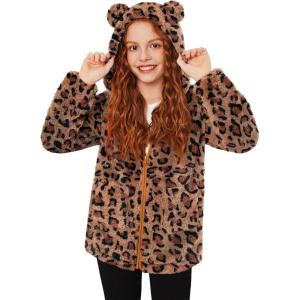 Arshiner Girls Fleece Jacket Kids Zip Up Fall Winter Fuzzy Sherpa Outwear Coat with Pockets(Leopard)