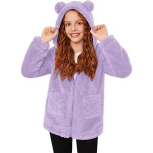 Arshiner Girls Fleece Jacket Kids Zip Up Fall Winter Fuzzy Sherpa Outwear Coat with Pockets(Purple)