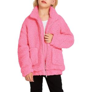 Arshiner Girls Full Zip Fleece Jacket Sherpa Outwear Coat Fall Winter for 4-12Y(Peach Pink)