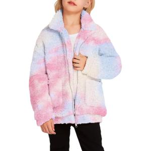 Arshiner Girls Full Zip Fleece Jacket Sherpa Outwear Coat Fall Winter for 4-12Y(Tie Dye)