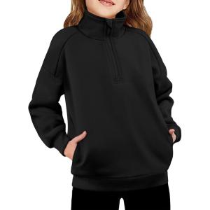 Arshiner Girls Half Zip Sweatshirt Fleece Quarter Zip Pullover Sweatshirts Fall Winter Clothes for Teen Girl Side Pockets(Black)