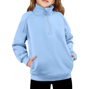 Arshiner Girls Half Zip Sweatshirt Fleece Quarter Zip Pullover Sweatshirts Fall Winter Clothes for Teen Girl Side Pockets(Blue)