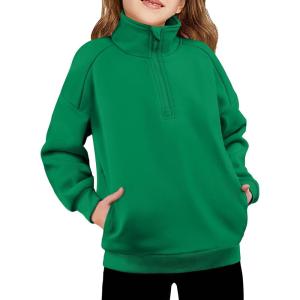 Arshiner Girls Half Zip Sweatshirt Fleece Quarter Zip Pullover Sweatshirts Fall Winter Clothes for Teen Girl Side Pockets(Green)