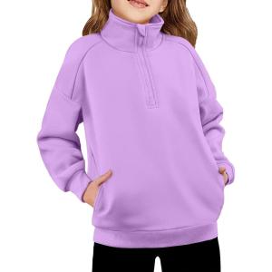 Arshiner Girls Half Zip Sweatshirt Fleece Quarter Zip Pullover Sweatshirts Fall Winter Clothes for Teen Girl Side Pockets(Purple)