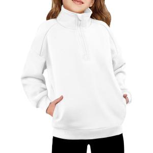 Arshiner Girls Half Zip Sweatshirt Fleece Quarter Zip Pullover Sweatshirts Fall Winter Clothes for Teen Girl Side Pockets(White)