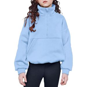 Arshiner Girls Half Zip Sweatshirt with Drawstring Hem Fleece Quarter Zip Pullover Sweatshirts Fall Clothes for Teen Girl(Blue)
