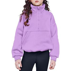 Arshiner Girls Half Zip Sweatshirt with Drawstring Hem Fleece Quarter Zip Pullover Sweatshirts Fall Clothes for Teen Girl(Purple)