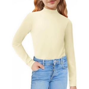 Arshiner Girls Long Sleeve Mock Turtleneck Shirts Slim Fit Casual Base Layer Top Tee(Beige)