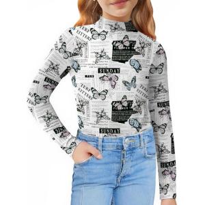 Arshiner Girls Long Sleeve Mock Turtleneck Shirts Slim Fit Casual Base Layer Top Tee(Butterfly Print)