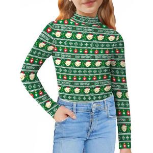 Arshiner Girls Long Sleeve Mock Turtleneck Shirts Slim Fit Casual Base Layer Top Tee(Christmas-teddy)