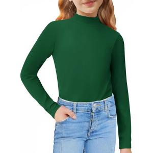 Arshiner Girls Long Sleeve Mock Turtleneck Shirts Slim Fit Casual Base Layer Top Tee(Green)