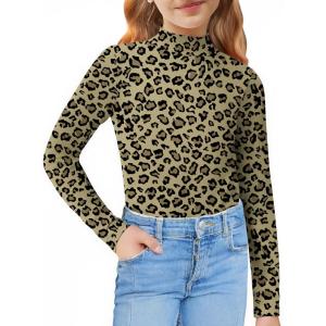 Arshiner Girls Long Sleeve Mock Turtleneck Shirts Slim Fit Casual Base Layer Top Tee(Leopard)