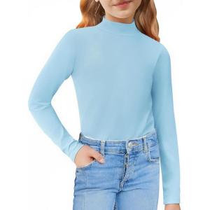 Arshiner Girls Long Sleeve Mock Turtleneck Shirts Slim Fit Casual Base Layer Top Tee(Light Blue)