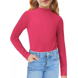 Arshiner Girls Long Sleeve Mock Turtleneck Shirts Slim Fit Casual Base Layer Top Tee(Rose Red)