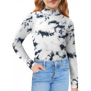 Arshiner Girls Long Sleeve Mock Turtleneck Shirts Slim Fit Casual Base Layer Top Tee(Tie Dye Black/White)