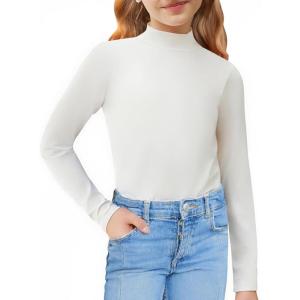 Arshiner Girls Long Sleeve Mock Turtleneck Shirts Slim Fit Casual Base Layer Top Tee(White)
