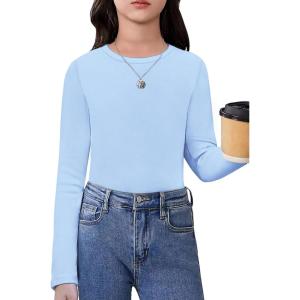 Arshiner Girls Long Sleeve Shirts Thermal Crew Neck Tunic Basic Tops Blouse Tee 3-12 Years(Light Blue)