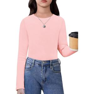Arshiner Girls Long Sleeve Shirts Thermal Crew Neck Tunic Basic Tops Blouse Tee 3-12 Years(Pink)