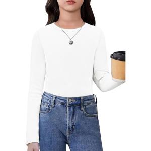 Arshiner Girls Long Sleeve Shirts Thermal Crew Neck Tunic Basic Tops Blouse Tee 3-12 Years(White)