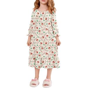 Arshiner Girls Nightgowns Long Sleeve Pajama Dress Cute Ruffle Sleepwear Soft Night Gowns(Christmas Teddy)