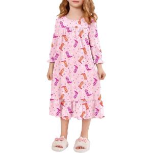 Arshiner Girls Nightgowns Long Sleeve Pajama Dress Cute Ruffle Sleepwear Soft Night Gowns(Pink Boots)