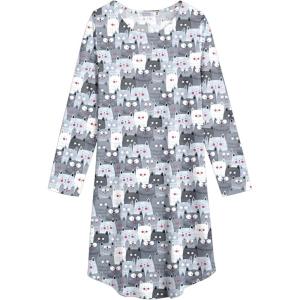 Arshiner Girls Nightgowns Long Sleeve Print Pajamas Nightdress for Kids Soft Sleep Wear Nighties(Black & White Cat)
