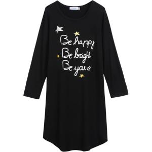 Arshiner Girls Nightgowns Long Sleeve Print Pajamas Nightdress for Kids Soft Sleep Wear Nighties(Black/Letter Graphic)