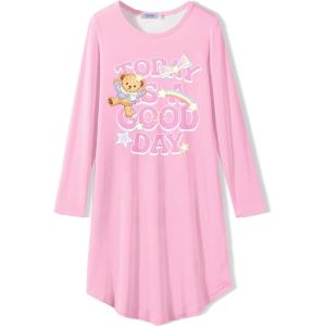 Arshiner Girls Nightgowns Long Sleeve Print Pajamas Nightdress for Kids Soft Sleep Wear Nighties(Pink Teddy)