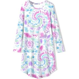 Arshiner Girls Nightgowns Long Sleeve Print Pajamas Nightdress for Kids Soft Sleep Wear Nighties(Purple Tie Dye)
