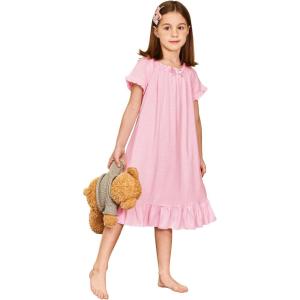 Arshiner Girls Nightgowns Sleepwear Short Sleeve Victorian Pajama Dress Soft Princess Sleepshirt for 3-12 Years Kids(0-pink)