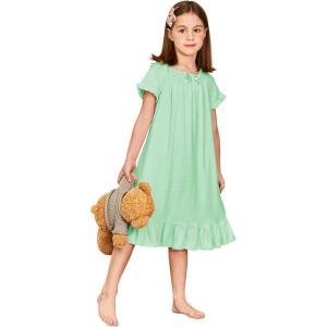 Arshiner Girls Nightgowns Sleepwear Short Sleeve Victorian Pajama Dress Soft Princess Sleepshirt for 3-12 Years Kids(Aqua Green)