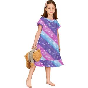 Arshiner Girls Nightgowns Sleepwear Short Sleeve Victorian Pajama Dress Soft Princess Sleepshirt for 3-12 Years Kids(Gradient Snowflakes)