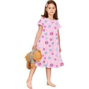 Arshiner Girls Nightgowns Sleepwear Short Sleeve Victorian Pajama Dress Soft Princess Sleepshirt for 3-12 Years Kids(Pink Donut)