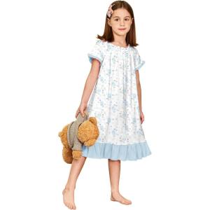 Arshiner Girls Nightgowns Sleepwear Short Sleeve Victorian Pajama Dress Soft Princess Sleepshirt for 3-12 Years Kids(White Flower)